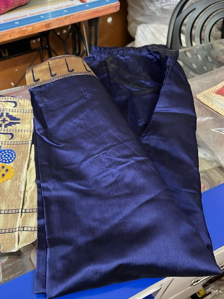 Navy Blue Silk Blend Pants Kurta With Dupptta