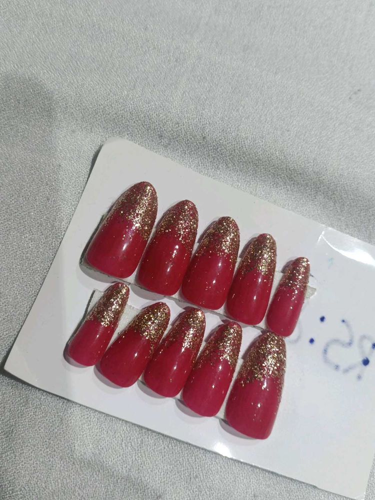 Red Glitter Press-On Nails