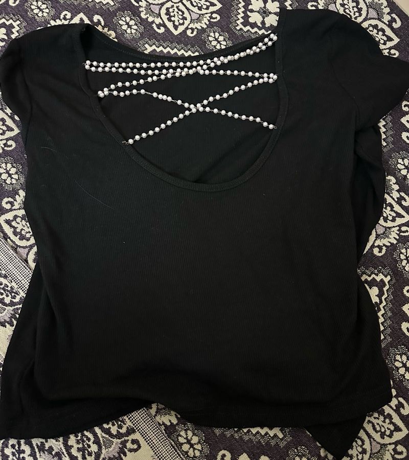 Black Full sleeve top with Pearl Detail 🖤