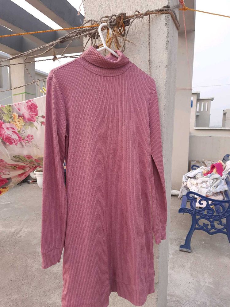 Ajio Ribbed Dusty Purple Dress Women