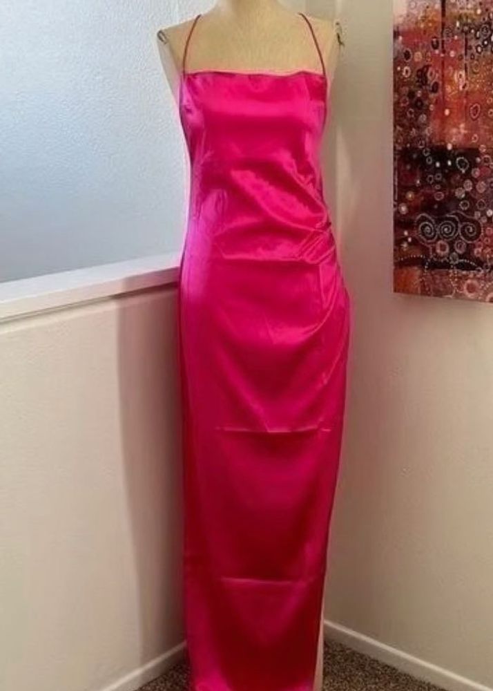 Hot Pink Satin Maxi Dress
