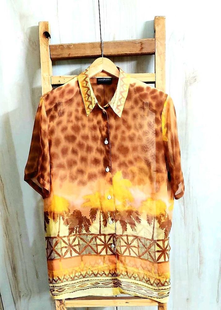 Brown Printed Shirt Size-44