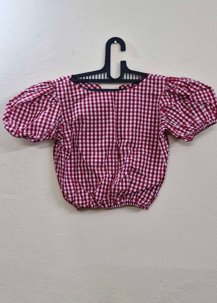 Plaid Puff Sleeve Top