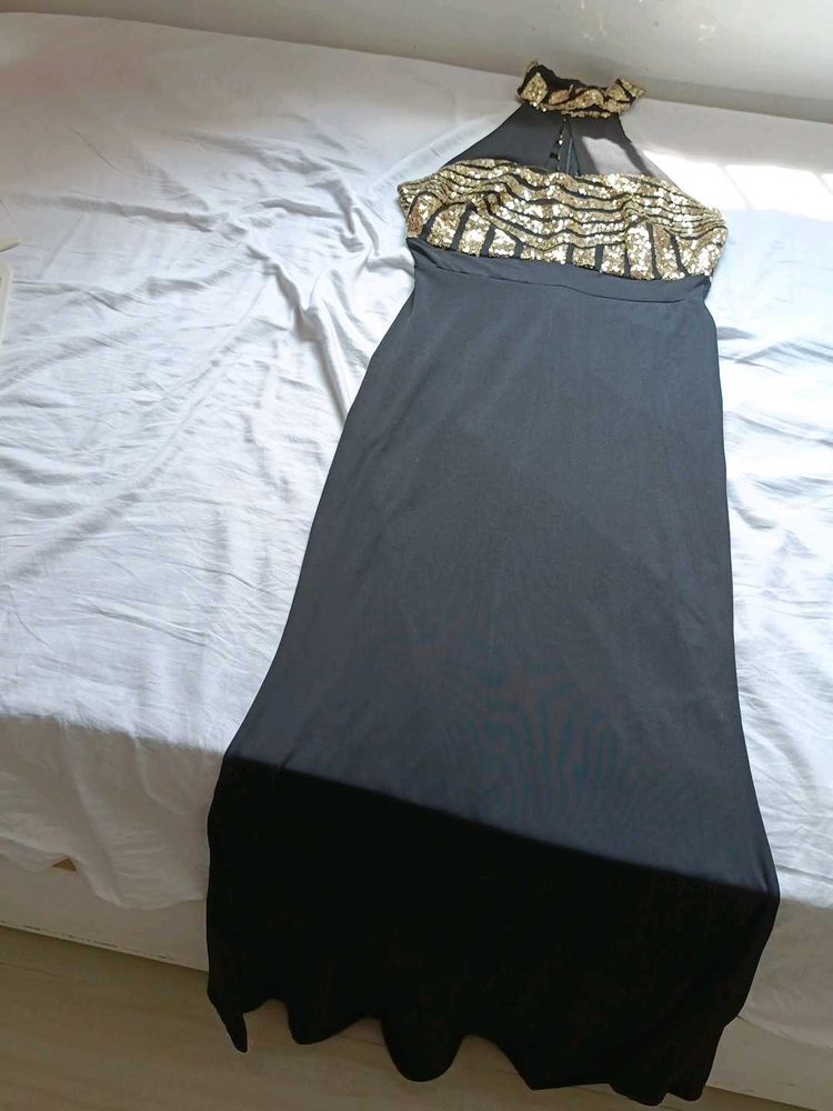 Black Gold Sequin Gown