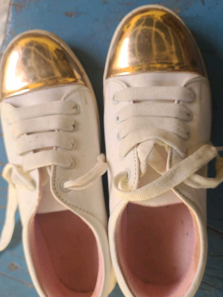 Gold Cap White Sneakers