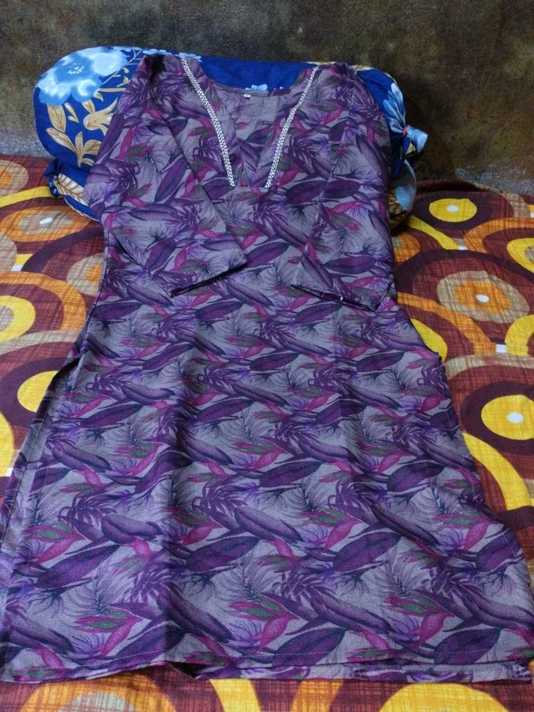 Purple Floral Print Kurta