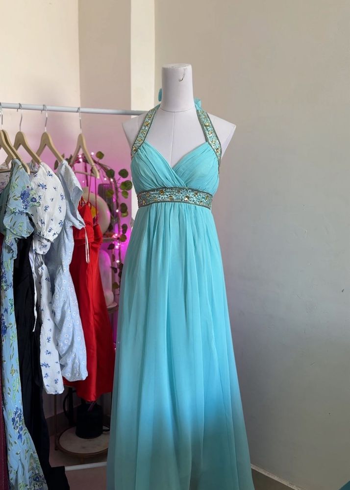 Elegant Aqua Chiffon Dress