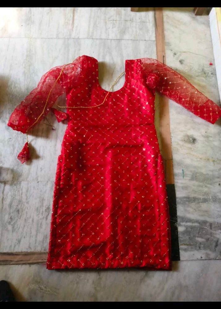 Red Embellished Kurta