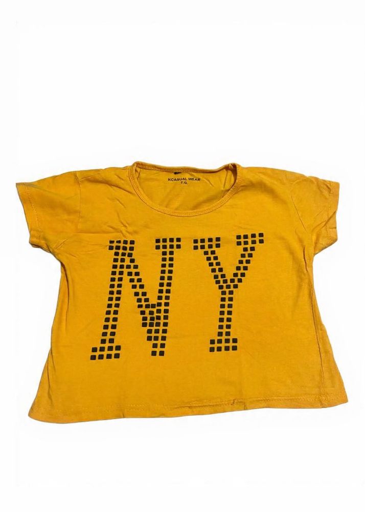 Yellow NY Graphic Cropped T-Shirt