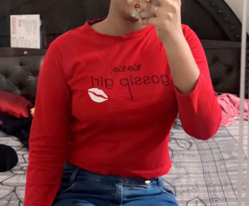 Red “ Gossip Girl&#34; Long Sleeve Top