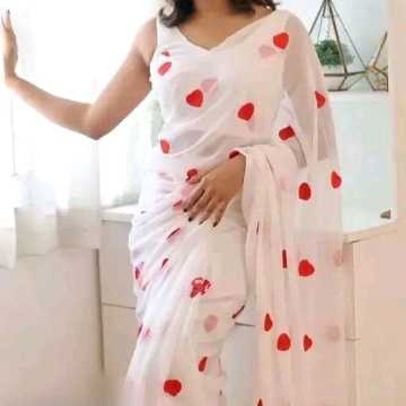 Elegant White &amp; Red Saree