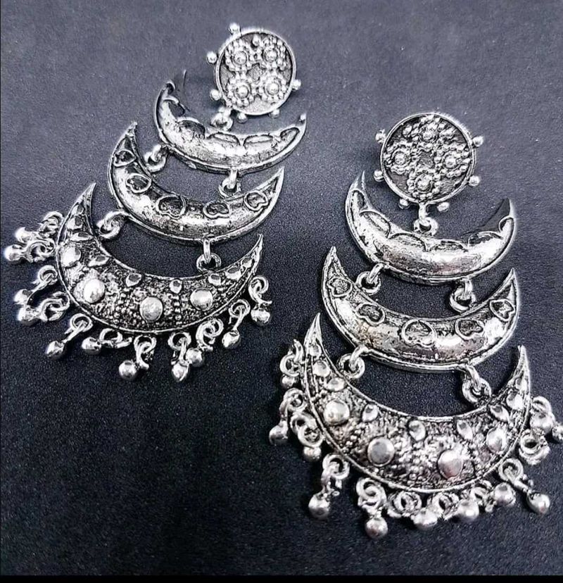 Silver Crescent Moon Dangle Earrings