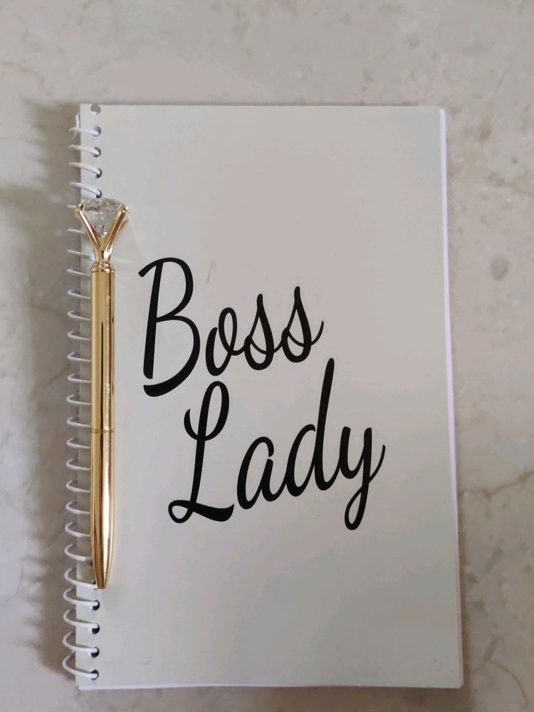 &#34;Boss Lady&#34; Ruled Diary With A Diamond Top Ball pen