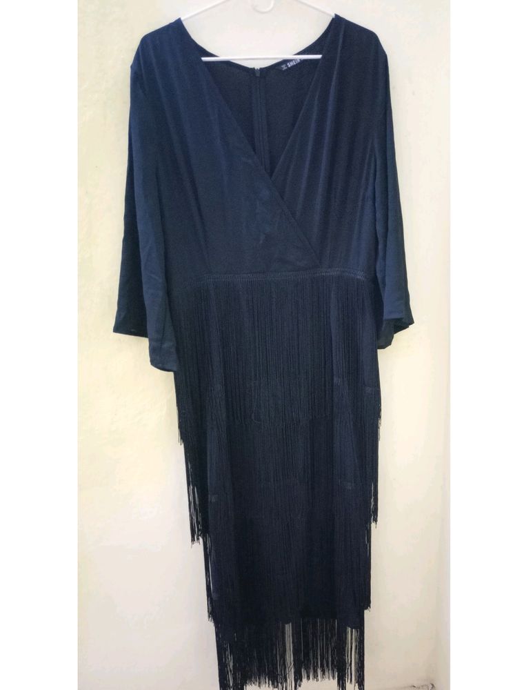 SHEIN Surplice Neck Layered Fringe Dress.