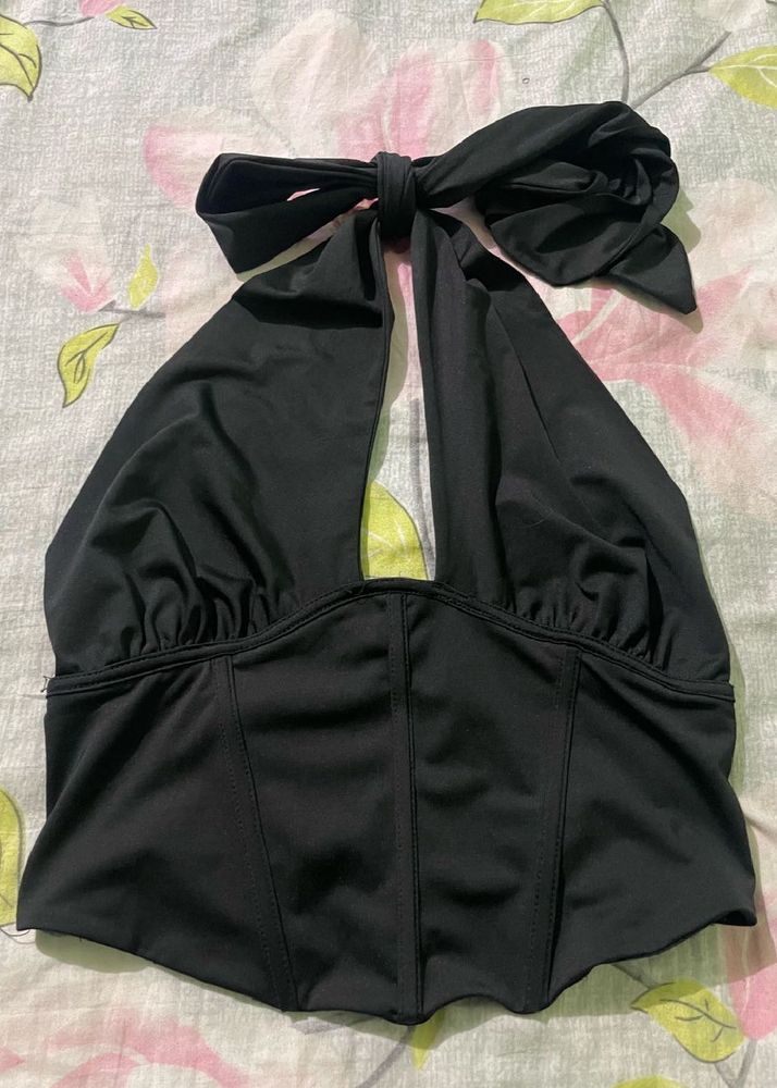 Chic Black Halter Corset Top