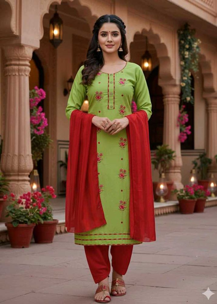 green dress material