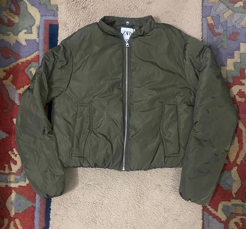 Zara Olive Green Puffer Jacket