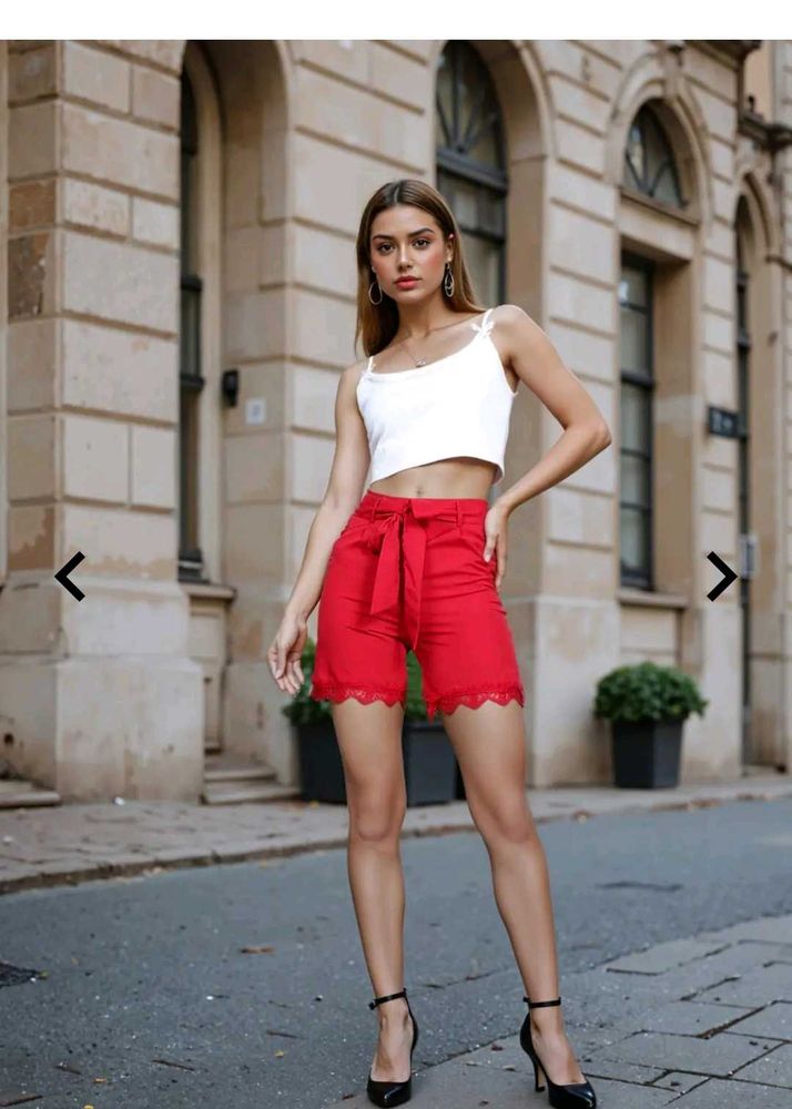 Mini length High Rise lace trim shorts