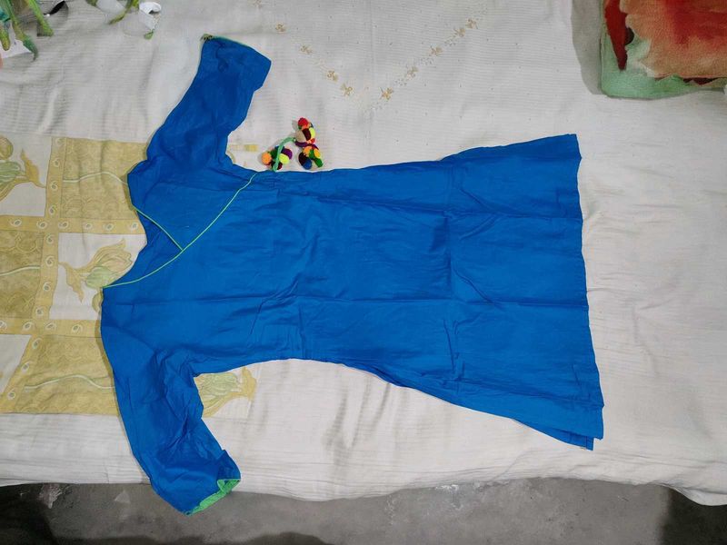 Blue Kurti with Colorful Detail