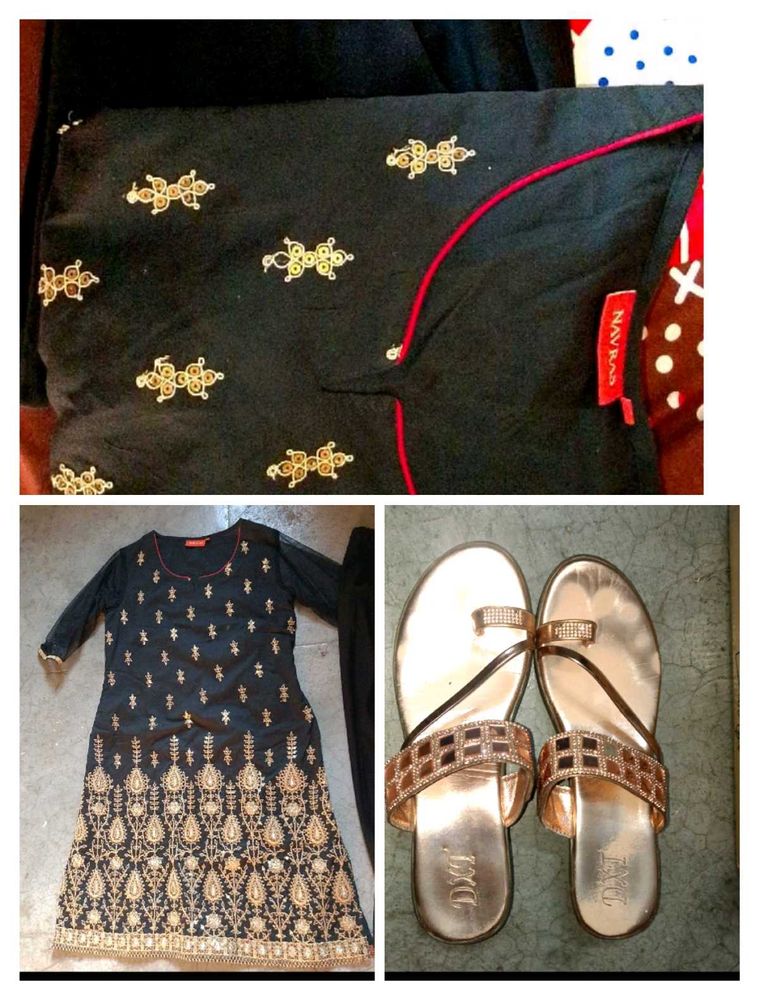 Black &amp; Gold Embroidered Kurti, Pent,Hills