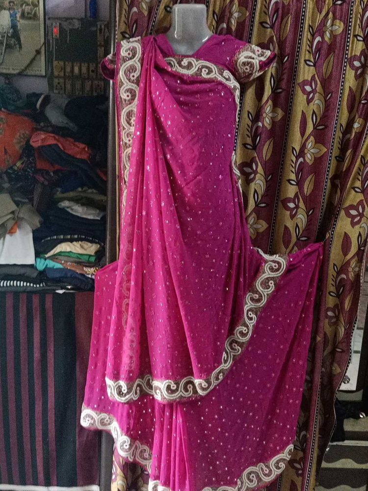 Pink Embellished Saree