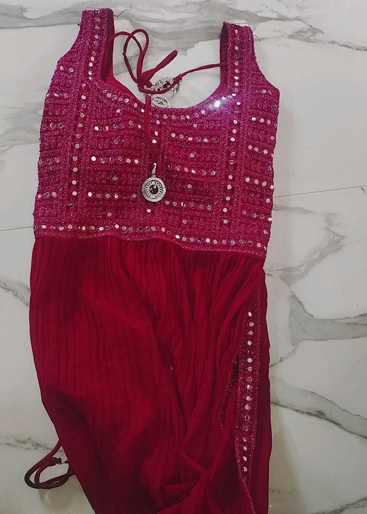 Hot Pink Embellished Party Dress