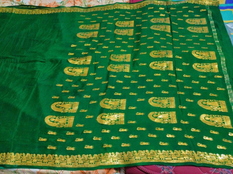 Green Crepe Silk Saree