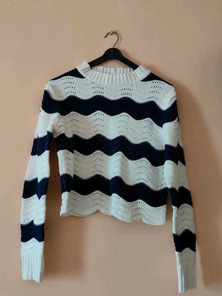 Striped Knit Cropped Sweater