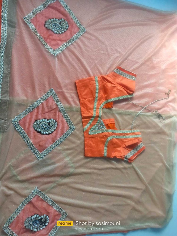 Beautiful Lace Work Saree&amp; Stiched Blouse