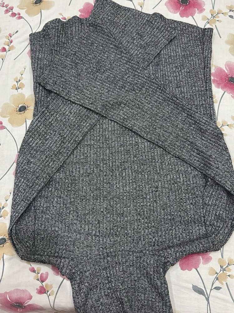 Gray Ribbed Knit Turtleneck