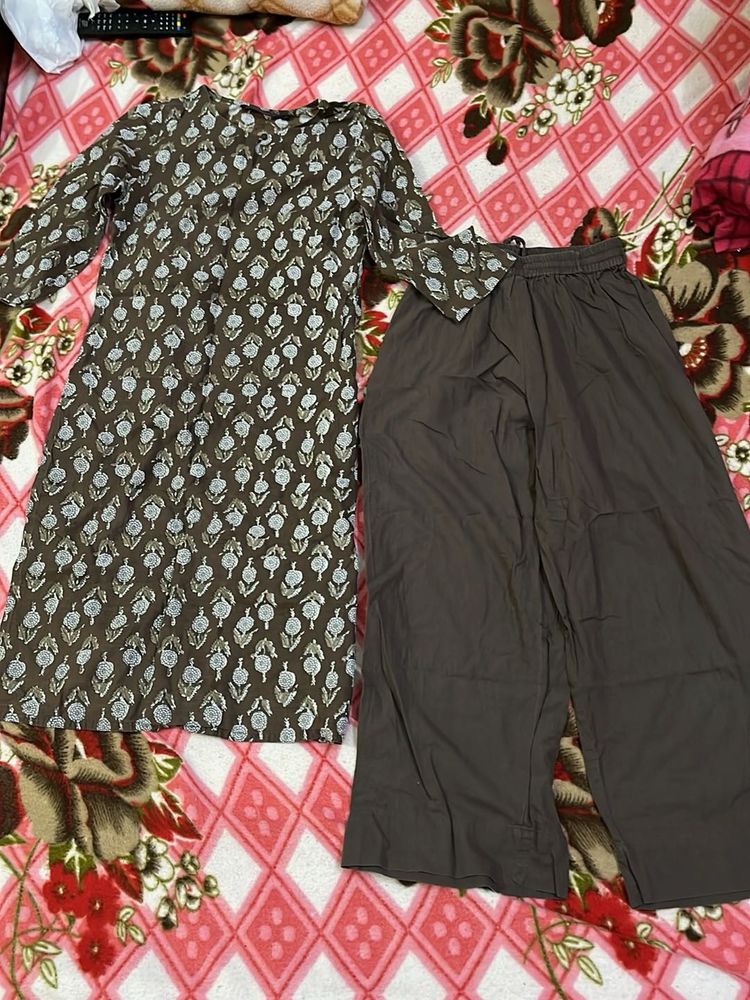 Brown Printed Kurta Set