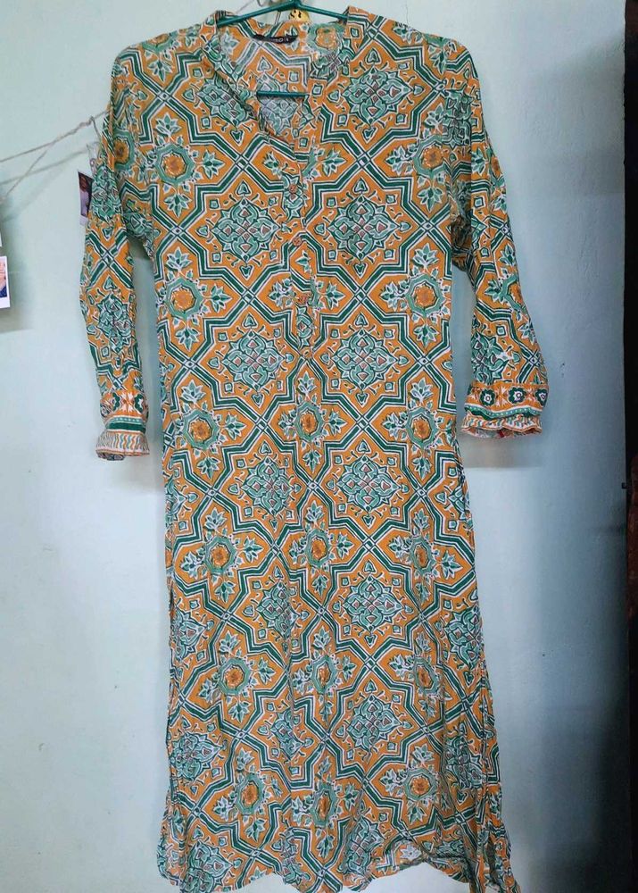 Green And Yellow Beautiful Cotton Kurtha