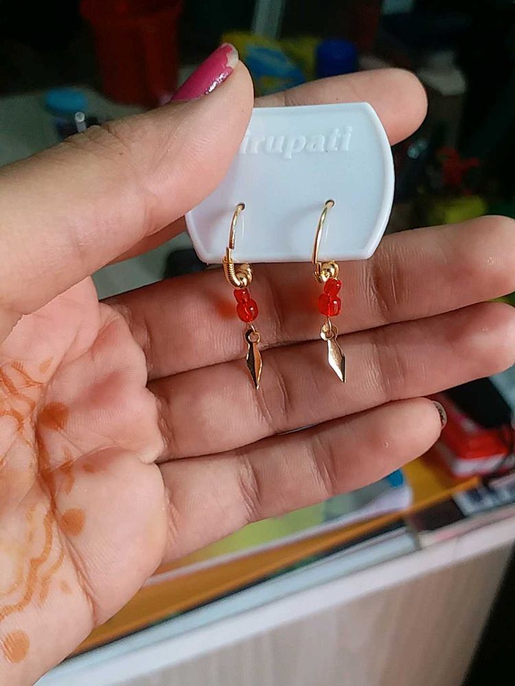 Gold-toned Red Earrings