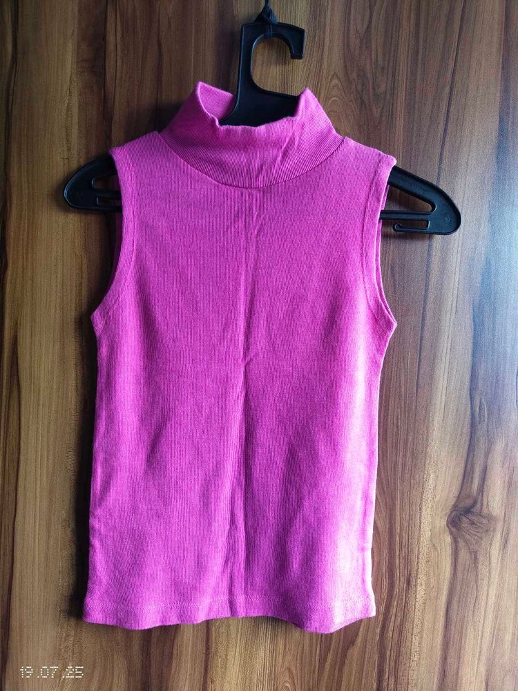 Pink High Neck Sleeveless Top
