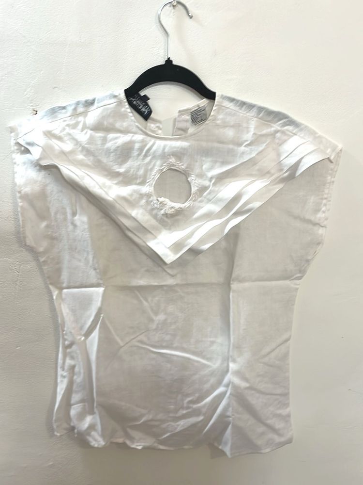 White Cutout Top