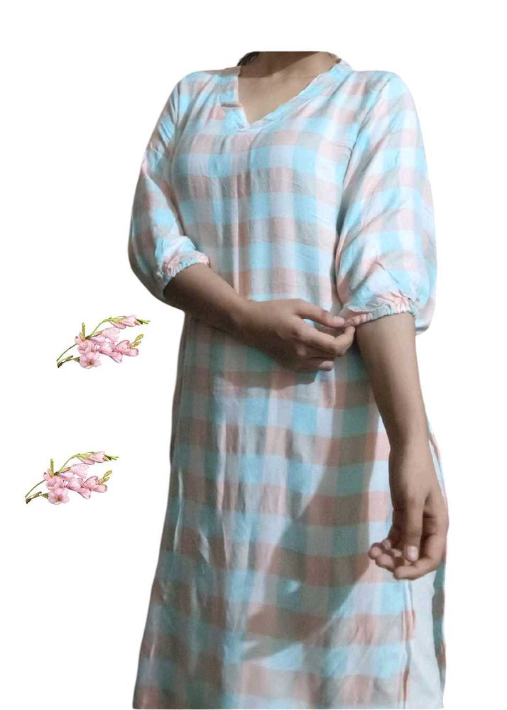 Pakistani V Neck Elasticated Sleeve Kurta