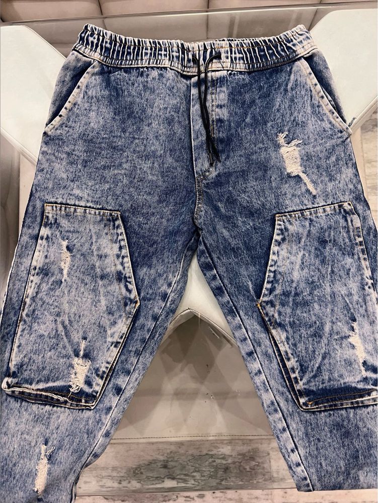 Distressed Denim Joggers