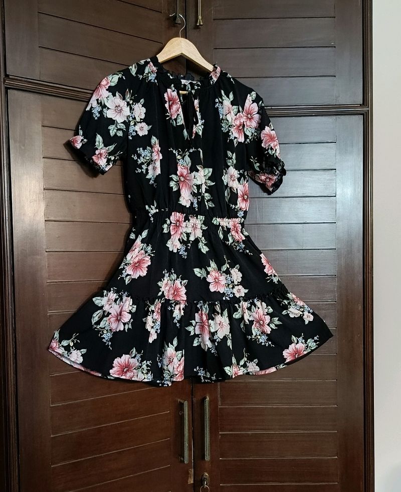 Inspired Hearts Brand Black Floral Tie-up Dress
