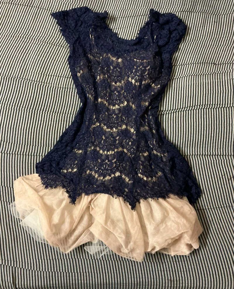 Navy Lace Layered Dress
