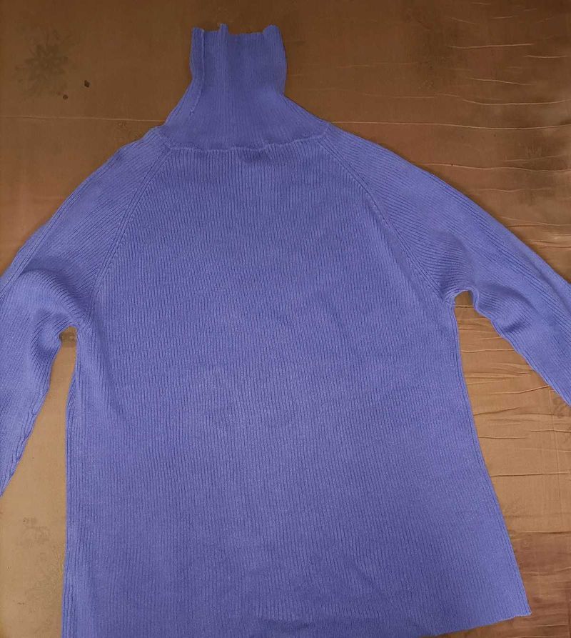 Purple Ribbed Turtleneck Oversized