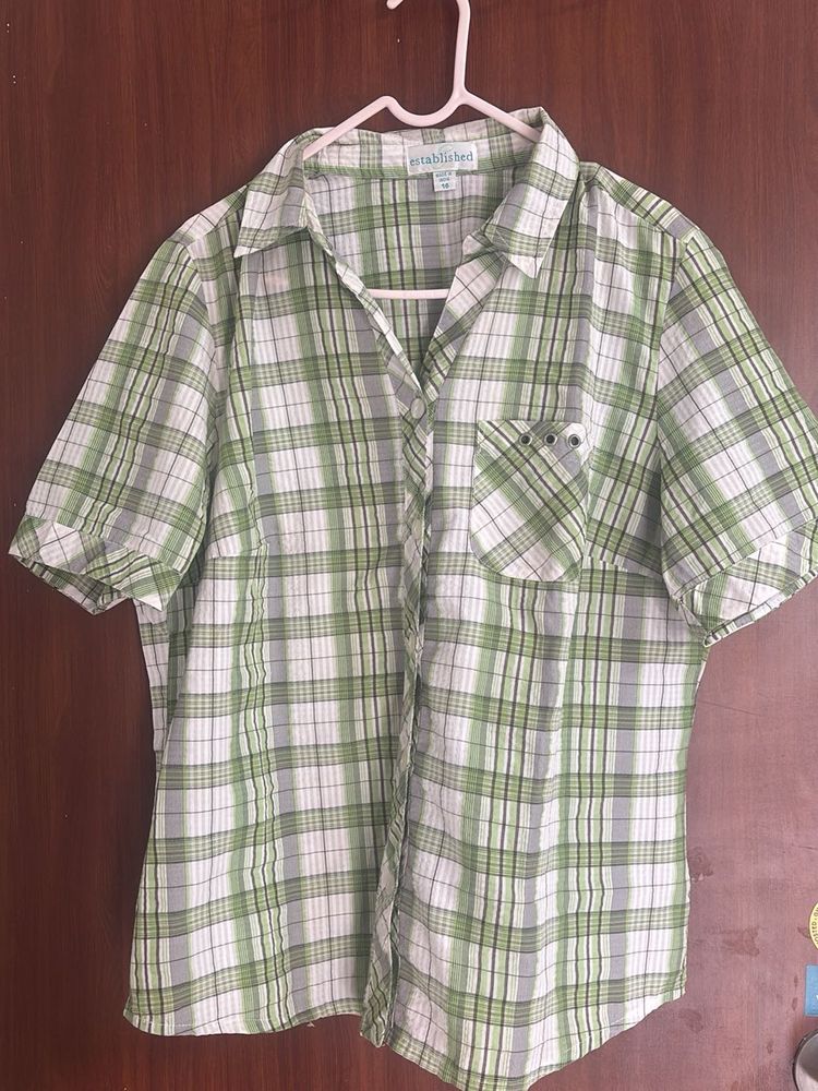 Green Plaid Short Sleeve Top