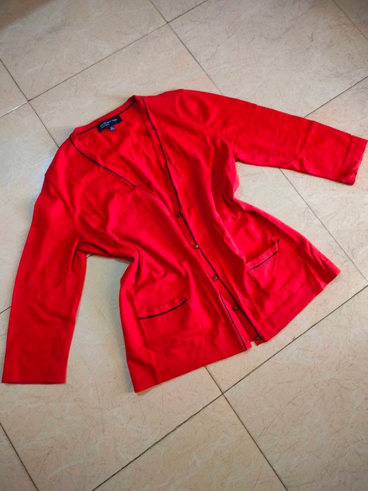 Red Button-Down Cardigan 🍂🍁🍄🏵️🔥🦐