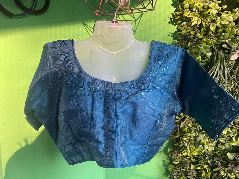 Not used Teal Embroidered Blouse