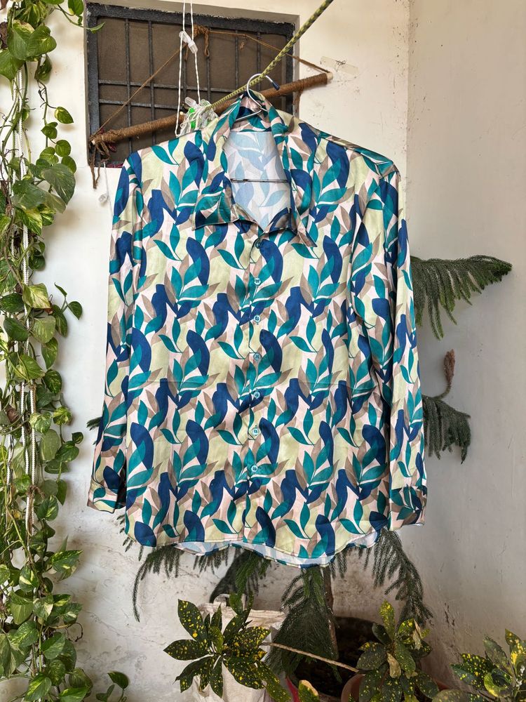 Leaf Print Button-Down Shirt