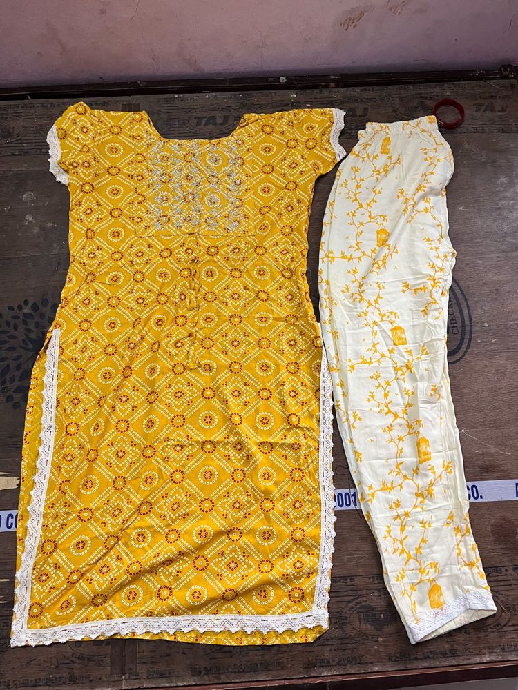 Yellow Printed Kurta Set