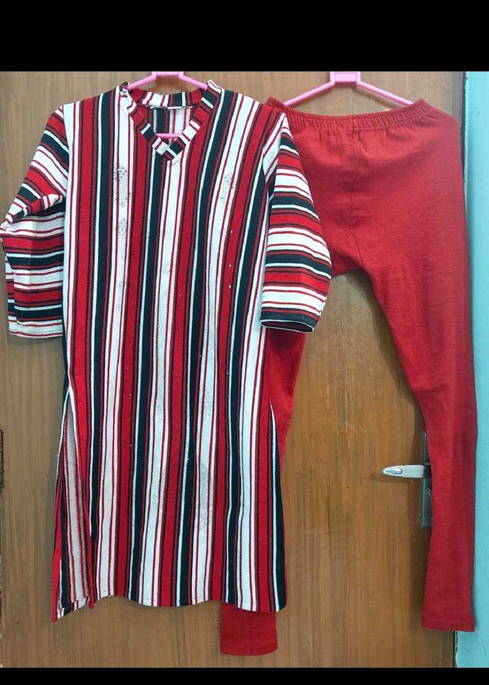 Woollen Red Kurta Set