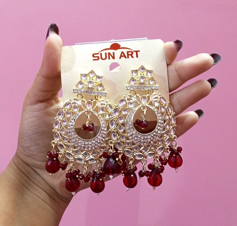KUNDAN WORK MAROON COLOUR JHUMKA