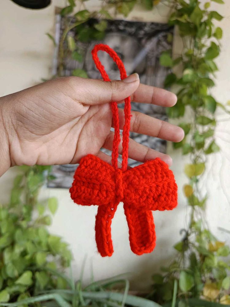 Crochet Handmade Red Big bow keycharm🥳🎀