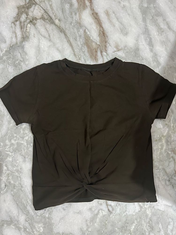 Olive Green Twist Front Tee