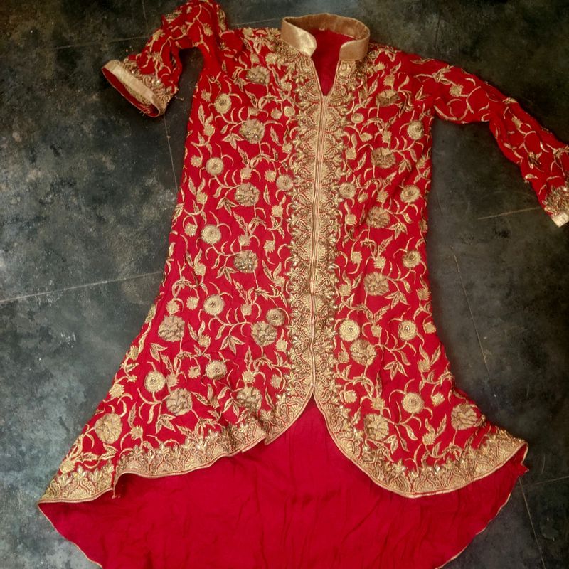 Red Fully Work Fishcut Frock